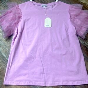 Lavender shirt size adult, small, ruffle sleeves, new with tags